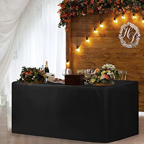 HolidayIdeas Fitted Black Tablecloths - 72 x 30 Inch - 2 Pack Rectangle Table Clothes for 6 Foot Tables, Polyester Fabric Table Cover for Trade Show, Craft Show, Parties, Birthday, Wedding - Image 5