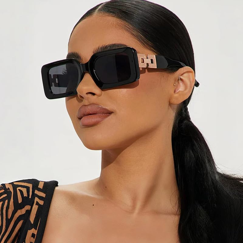 bullabulling Fashion Square Sunglasses for Women Men Rectangle Sun Glasses 90s Punk Style Black Shades UV4003