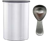 Airscape Stainless Steel Coffee Canister & Scoop Bundle - Food Storage Container US Patented Airtight Lid Pushes Out Excess Air - Preserve Food Freshness (Medium, Brushed Steel & Brushed Steel Scoop)