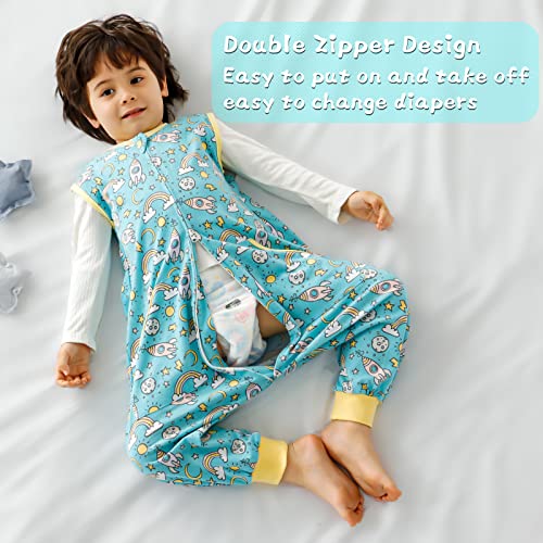 Image of WONDAY Toddler Sleep Sack with Feet, 0.5 Tog Sleeping Sacks for Walking with Legs 12-18 Months 2T 3T 4T 5T, (12-24 Months, Rocket)