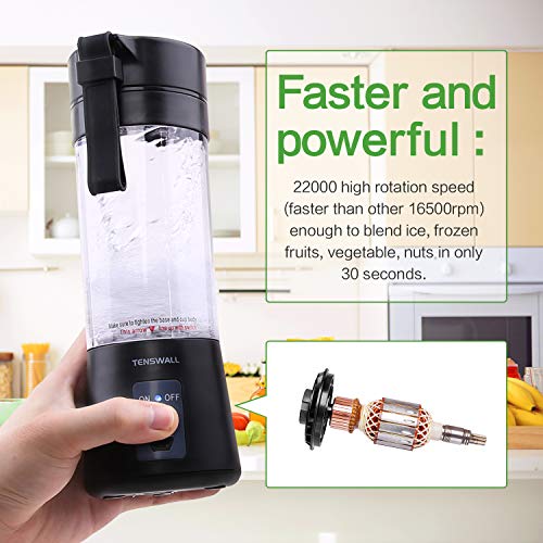 Portable Blender, Personal Size Blender Shakes and Smoothies Mini Jucier Cup USB Rechargeable Battery Strong Power Ice Blender Mixer Home Office Sports Travel Outdoors