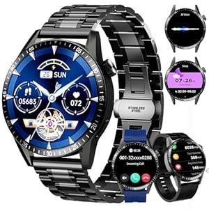 Smartwatch Herren mit 3 Uhrgürteln, Smartwatch mit Anruf-, Sprachassistent-und Nachrichtenfunktionen, Business-geeignet, über 100 Sportmodi, Sportuhr für Android und iOS, Schwarz