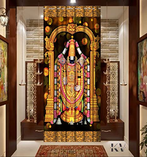 Image of 3D Digital Printed Heavy Fabric Tirupati Balaji God Design Curtains for Pooja Room, Temple, Home, 4x7 feet, Set of 2 Pcs