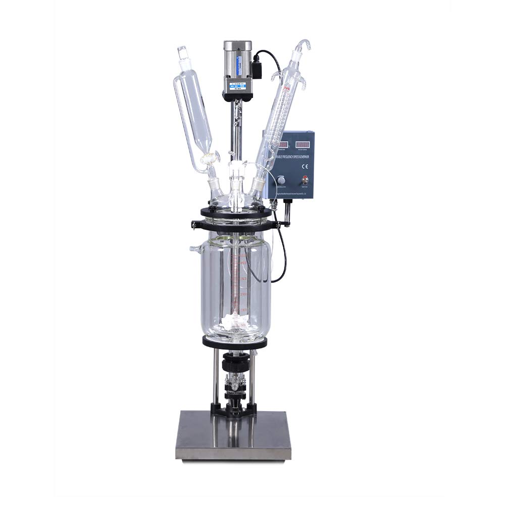 5L Lab Jacketed Glass Reactor – Double Layer Cylindrical Jacket Type with Digital Display for Chemical & Pharmaceutical Durable & Heat-Treated Glass for Batch Reaction & Experiments