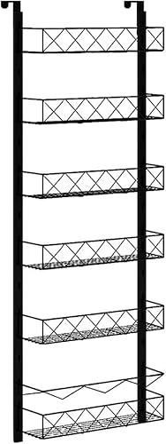 PilavAloo Organizador de despensa de 6 niveles con ganchos, estante de especias ajustable para puerta colgante, estante de puerta colgante para