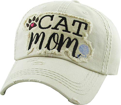 Image of KBETHOS Dog Cat Mom Dad Theme Womens Baseball Cap Distressed Vintage Unconstructed Embroidered Patch Hat