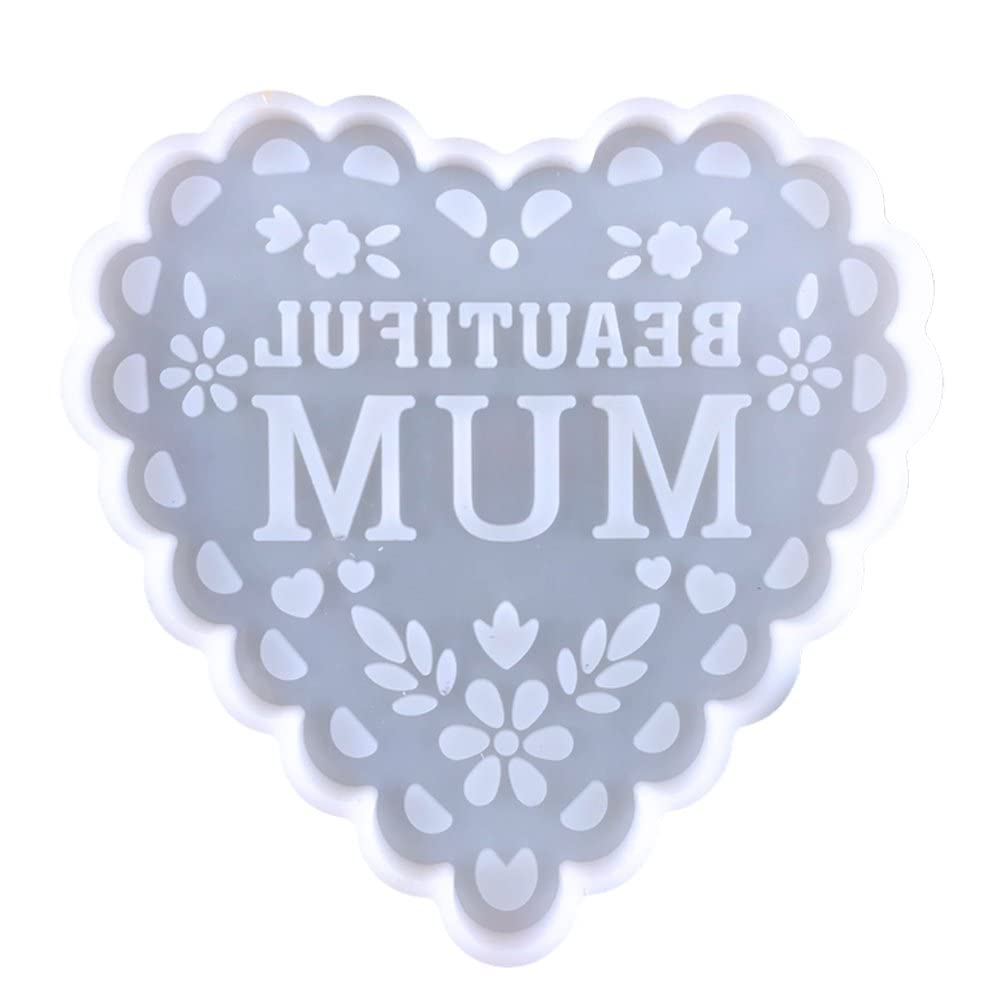 Wudaizhi White Happy Mother's Day Heart Shape Chocolate Moulds Silicone Candy Mold Fondant Tool For Cake Topper Decoration