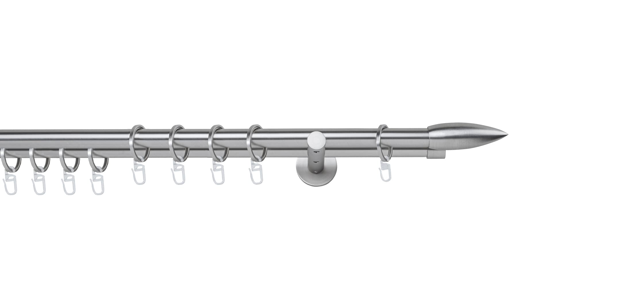 Tringle à rideau sur mesure 20 mm - Cartouche à 2 voies - Support mural de 12 cm - Style avec anneaux pour rideaux - Aspect acier inoxydable - 200 cm
