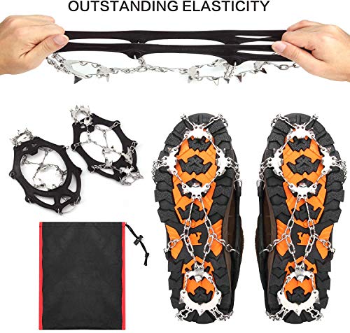 Vdealen Crampons for Hiking Boots, 19 Teeth Stainless Steel Anti-Slip Traction Ice Cleats, Slip-Resistant Snow Ice Spikes,Crampons,Ice Snow Grips for Walking on Ice Snow (Black, M(36-40))