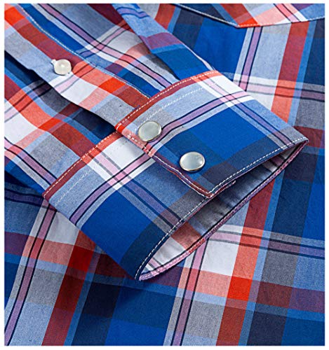 Western Shirts For Men With Snap Buttons Regular Fit Plaid Mens Long Sleeve Shirts Casual,Red Blue 011, X-Large #TOP3
