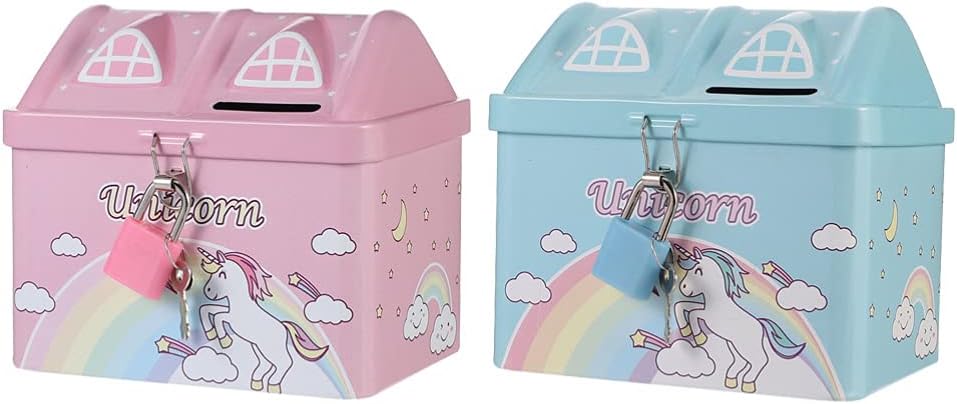 Toymytoy 2個ユニコーン貯金箱子供のコイン銀行ブリキ金属マネー銀行マネーセービング箱コインジャー子供のための子供ギフト家の装飾 最安値に挑戦