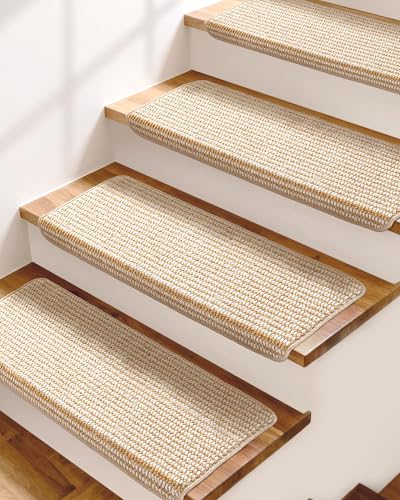 Bullnose Stair Treads for Wooden Steps: 14 Pcs Washable Non Slip Stair Ruuner Peel and Stick Adhesive Indoor Step Covers Staircase Protector 29.5