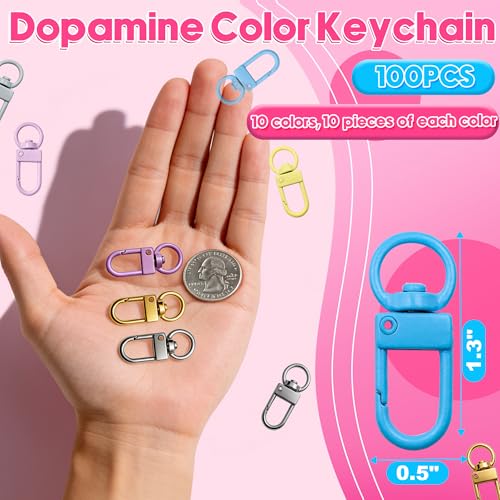 100PCS Dopamine Color Keychain - Metal Lobster Claw Clasps with 360° Swivel Snap Hooks, Colorful Key Chain Hooks for DIY Jewelry Making, Bag Charms, Purse Accessories(10 Colors) (Medium) - Thumbnail 2