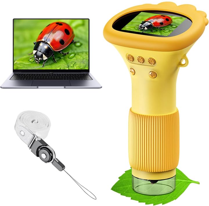 Digitales Mikroskop für Kinder, 1000X Tragbares Mikroskop für Kinder 2'' Display mit Foto und Videofunktion, Handmikroskop Spielzeug Geschenke für Mädchen und Jungen ab 3 Jahren (Orange)