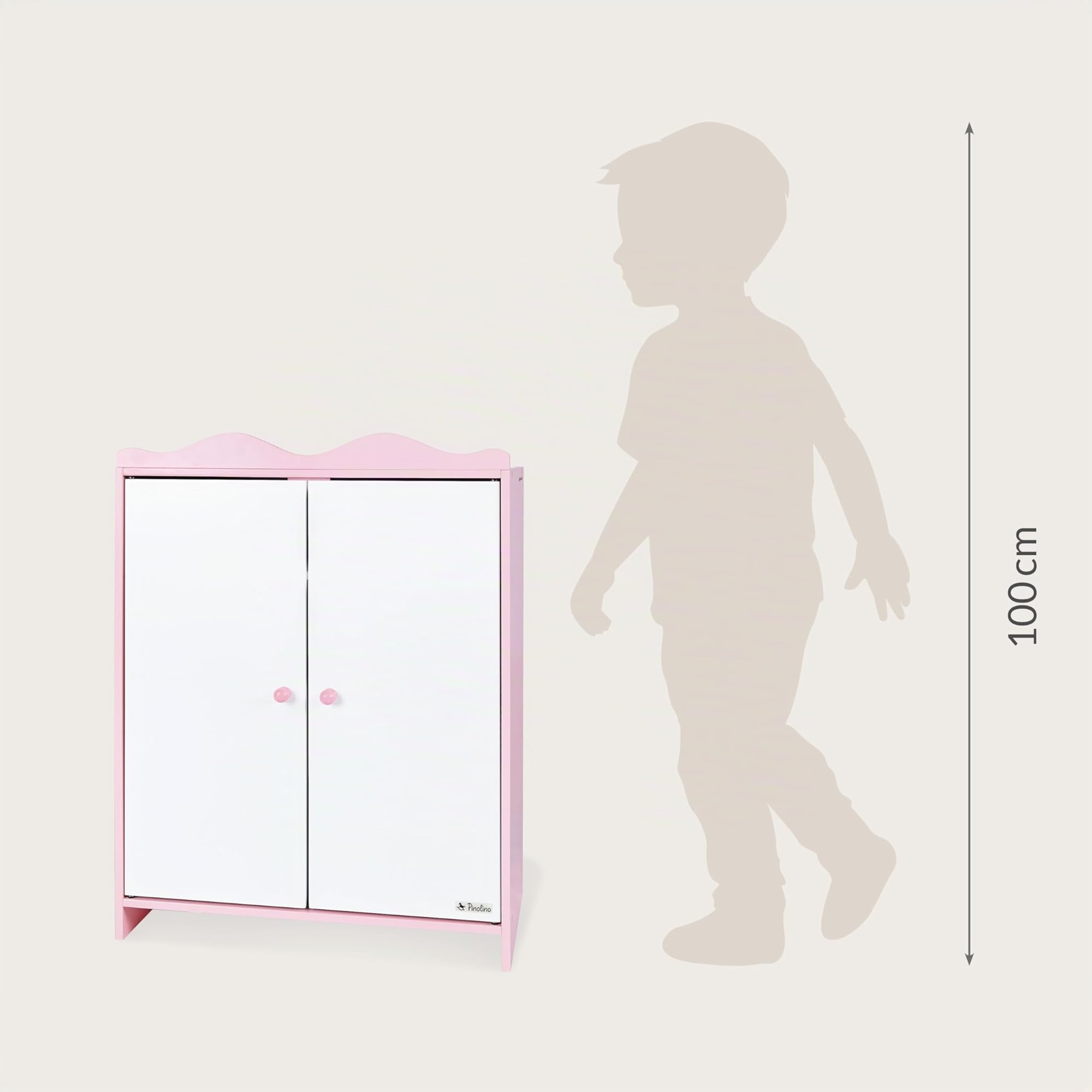 Pinolino Armadietto per Bambole Jasmine in Legno con 1 ripiano, 1 Appendiabiti e 3 Ganci, mobili per Bambole da 2 Anni, Rosa e Bianco