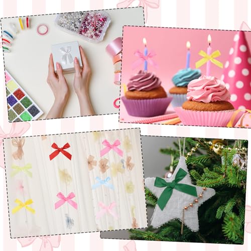 Miniatura 5 de Quarkzman 200 Pcs Mini Lazo De Cinta 1.8 Pulgadas Mini Lazos De Satin Para Manualidades Diy Costura Bodas Cumpleaños Fiestas En Color Champán