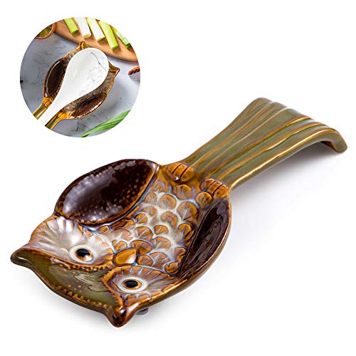Owl Spoon Rest Ceramic Spoon Rest Stove Top Ladle Holder Ceramic Utensil Rest Cooking Spoon Spatula Fork Holder for for Kitchen Dining Table Restaurant