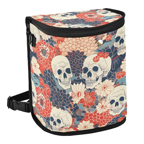 Image of MNSRUU Car Trash Can with Lid, Flowers and Skulls Car Trash Bag Hanging Organizers and Storage for Front Back Seat, Leak-Proof Trash Bin