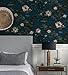 Vinjiasin Dark Blue Floral Peel and Stick Wallpaper Vintage Navy Blue/Green Flower Contact Paper Lotus Removable Oil Painting Wallpaper for Bathroom Bedroom Art Deco Vinyl Roll 17.3''×78.7''