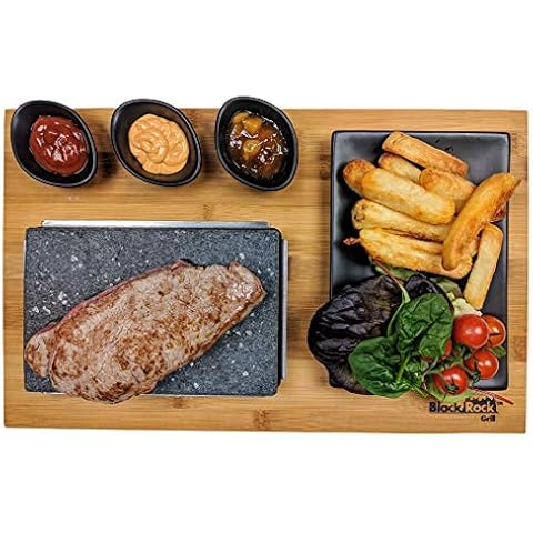 Black Rock Grill Steak on a Stone Grill Set, Sizzling Lava Stone Cooking Set Cover
