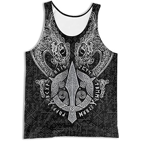 WDBAYXH Men's Viking Armor Valknut Celtic Fenrir Wolf Raven Runes Tank Tops, Norse Vintage 3D Print Muscle Workout Shirt, Quick Dry Breathable Sleeveless Tees, Outdoor Athletic Vest,Raven,XL Cover