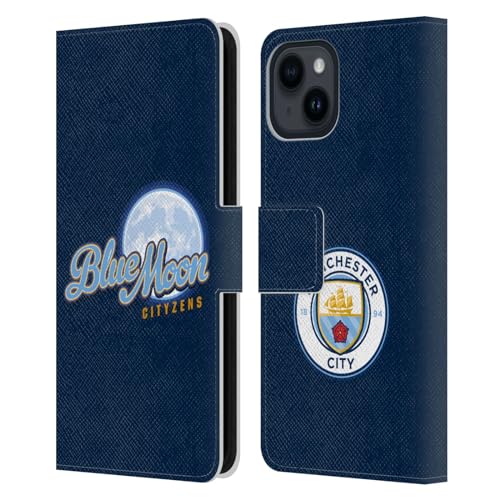 Head Case Designs sous Licence Officielle Manchester City Man City FC Blue Moon Cityzens Graphiques Étui Portefeuille en Cuir Compatible avec Apple iPhone 15
