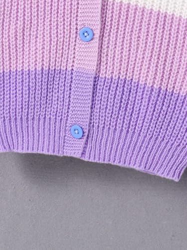 Image of BEAUDRM Girl's Rainbow Cardigan Sweater Fall Cute Sweaters Colorblock Button Down Cardigan Long Sleeve Knitted Top
