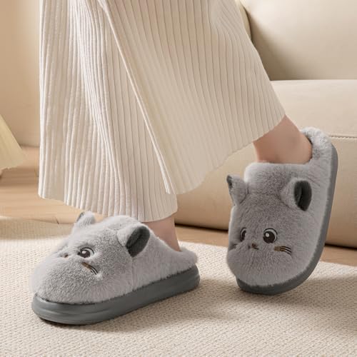 Baiyuruodie Cute Cat Slippers，Women and Men's Soft Plush Comfortable Non-Slip Animal Slippers3