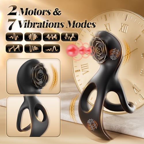 Image of Vibrating Cock Ring, SHEYAY Penis Ring for Couples Remote Control Game, Adult Sex Toy Rose Tool Dual Ring for Men Testicle Women Clitoral Stimulator with 2 Motors & 7 Vibrations, Adult Toys & Games