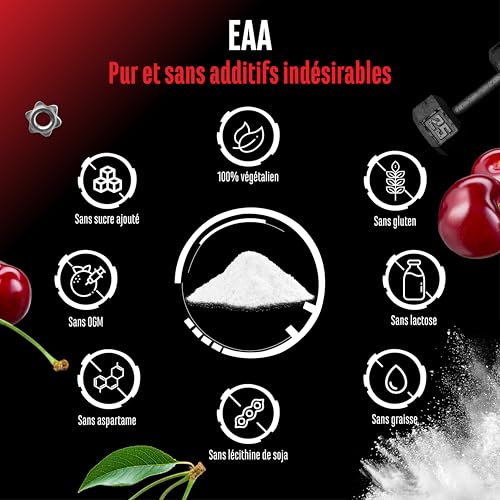 Poudre d'EAA 532 g - Les 9 acides aminés essentiels, y compris l'histidine et les BCAA - Formule Human Code - Boisson d'entraînement aminé - Super solubilité - Vegan (Cerise) – Image 6