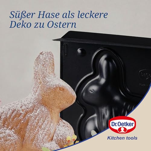 Dr. Oetker Vollbackform Hase – 3D Hasenbackform aus Stahlblech mit Antihaftbeschichtung, inkl. Verschlussklammern, Hitzebeständigkeit: +230 °C, Reinigung per Hand, Made in Germany
