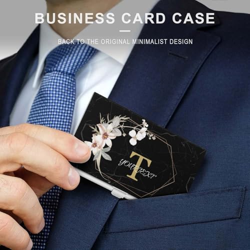Custom Black Marble Flower Business Card Holder, Personalized Business Card Case with Name Text Logo, Customized Slim Pocket Aluminum Name Card Case Organizer for Men Women3