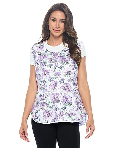 Casual Nights Women's Snap Front Smock Cobbler Woven Scrub Apron with Pockets - Multiuse Vest Aprons - Purple Butterfly - 3XL