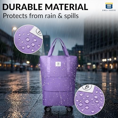 Image of Btag Travel Duffle Bag with Wheels |Convertible Handbag, Trolley & Shoulder Luggage for Clothes |Space-Saving Foldable Travel Companion |Expandable & Waterproof Traveling Bag for Unisex (Light Purple)
