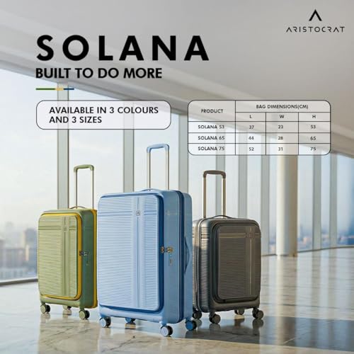 Image of Aristocrat Solana Check-in Trolley Bag 65cm | Medium | Hard Luggage | 8-Wheel Suitcase with Front Opening for Business Travel | TSA Lock with Anti-Theft Zipper | 3 Years International Warranty (Blue)