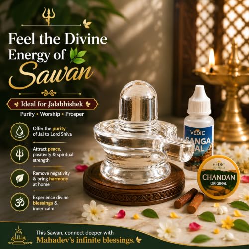 Image of Certified Original Sphatik Shivling for Puja & Meditation (90-100g) | AAA Grade Clear Quartz Crystal Lingam Idol with Ganga Jal & Chandan | Sawan Shravan Jalabhishek Puja | Maha Shivratri Gift