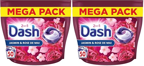 Dash 2en1 PODS Jasmin et Rose de Mai, 50 Lavages, Lessive Capsules 3-en-1, 3 Semaines de Fraîcheur...