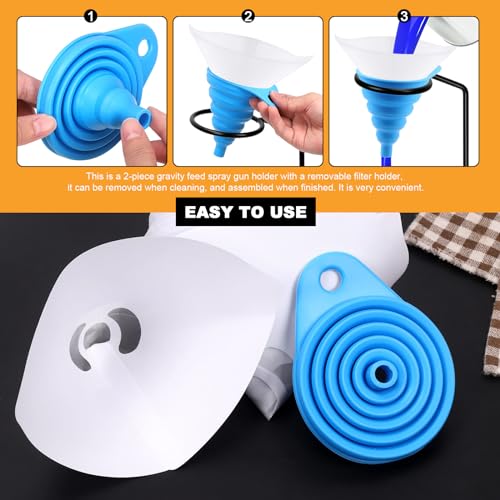 Image of Tanstic 52Pcs Gravity Feed Gun Holder Stand with Silicone Funnel and Paint Strainers Kit, Gravity Feed Paint Spray Gun Holder Stand with Strainer Holder, Wall or Bench Mount