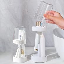 1 Pack Toothbrush Holder Stand with Cover/Cup & 2 Slots, Height Adjustable Electric Toothbrush Holders for Bathrooms, Compatible with Toothpaste, Conventional or Electric Toothbrushes Storage