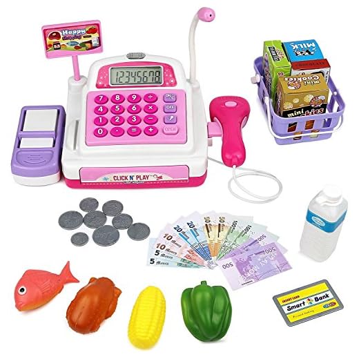 Click N' Play Pretend Play Electronic Calculator Cash Register with Realistic ACTIONS & Sounds (Pink) Toy