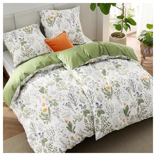 BEDSURE Bettwäsche 135x200 4teilig Baumwolle - Bettwäsche-Sets Grün Bettbezug 2er Set mit 2 Kissenbezüge 80x80 cm, Wendebettwäsche Bedding Salbeigrün Blumen Muster mit Reißverschluss
