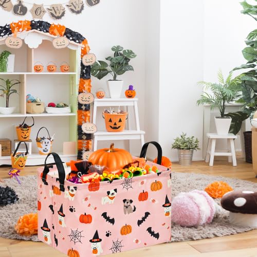 Image of Halloween Shelf Nursery Storage Basket Laundry Hamper Storage Box and Bins for Home Decor Clothes with Handles(Pink Puppy)