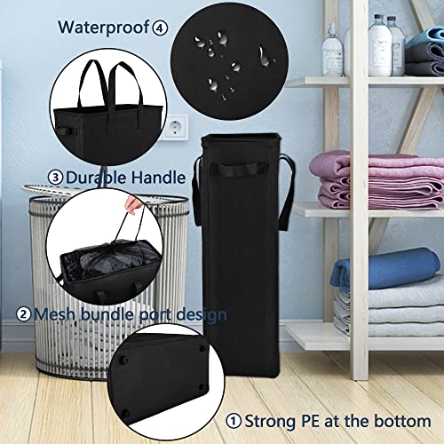 Odonata Slim Laundry Hamper Handles Collapsible Laundry Basket Thin Dirty Clothes Basket Narrow Laundry Bag Foldable Dirty Hamper 45L (Black) #TOP4