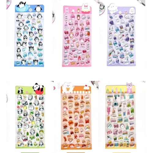 ぷくぷくシール 可愛い 6枚セット 3dシール 立体 キラキラ DIY用 ステッカー ぷっくりデコシー-ル ごほうび キラキラ 手帳用 スマホケース 水筒 贈り物手芸用品