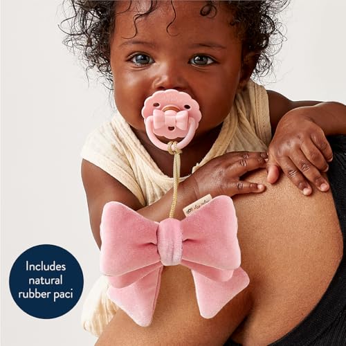 Image of Itzy Ritzy Pacifier & Lovey Set - Natural Rubber Paci with Stuffed Animal Lovey - Detachable Velour Bow Pacifier Holder & Coordinating Natural Rubber Soother, Ideal for Ages 0-6 Months (Bow)