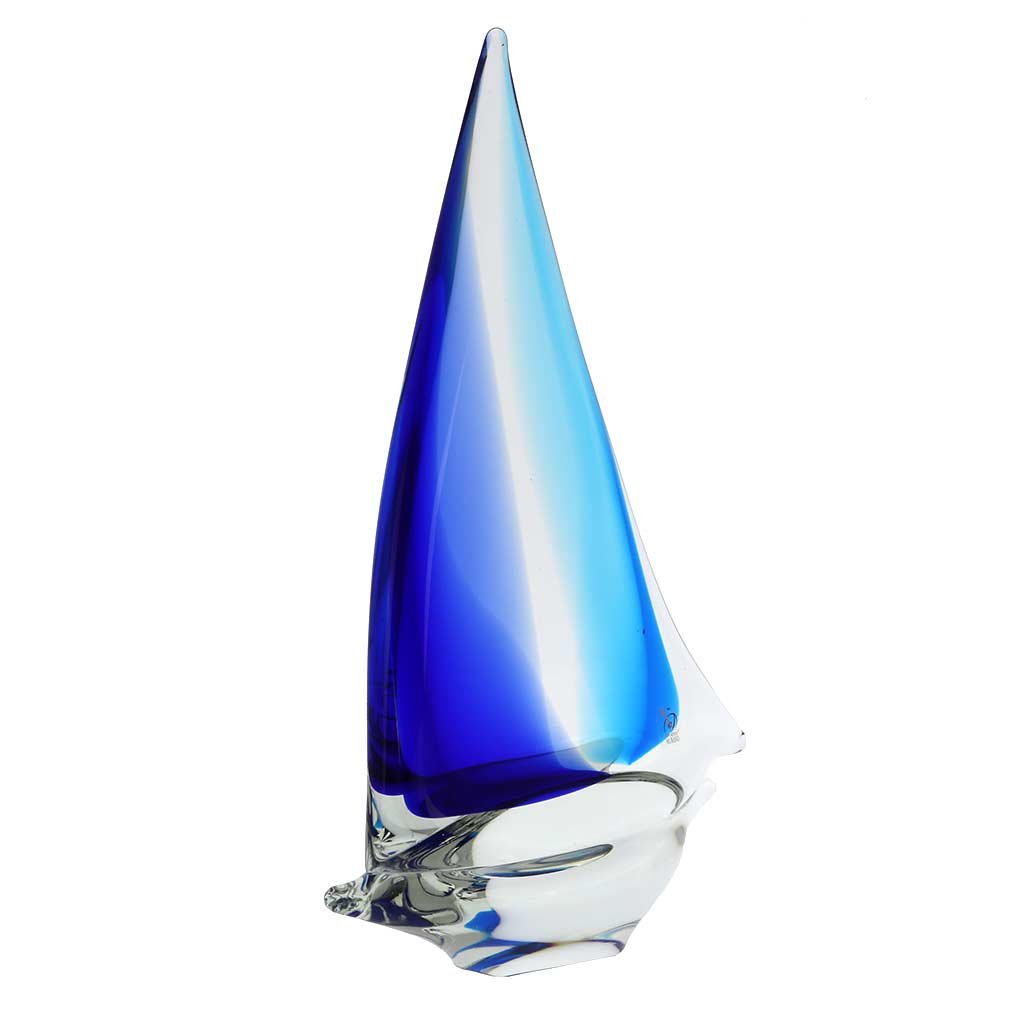 GlassOfVenice Murano Glass Large Sailboat - Aqua Blue