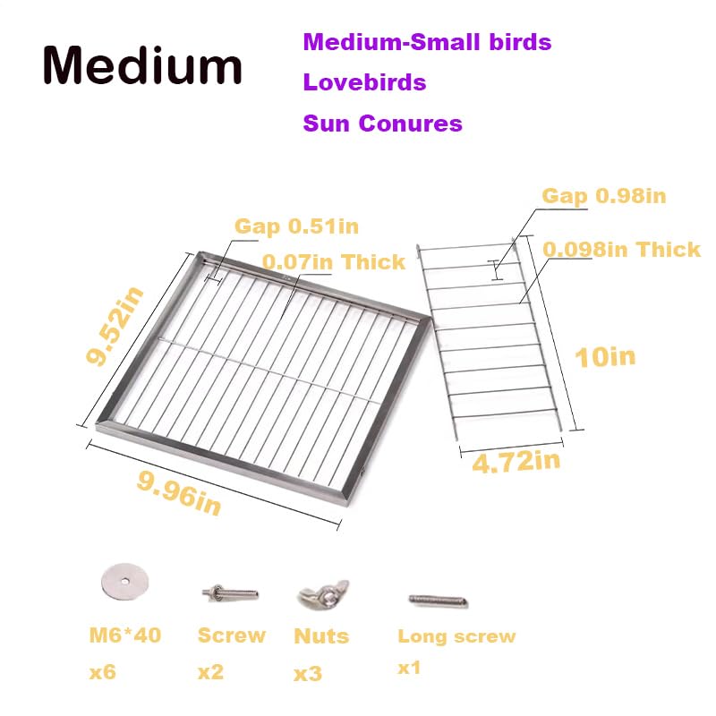 Image of Stainless Steel Bird Platform & Climbing Ladder Set (1 Platform + 1 Ladder) - Durable, Washable Cage Perch for Parakeets, Cockatiels, Conures (M)