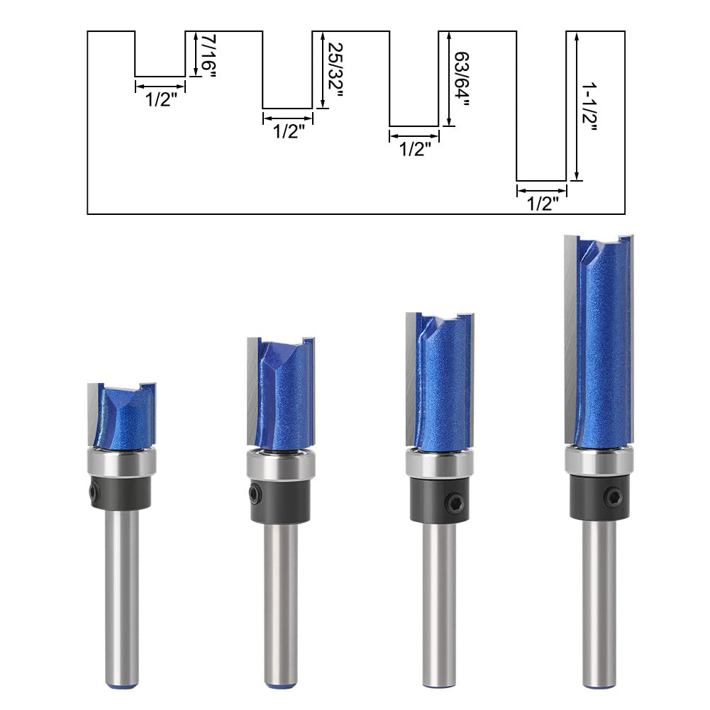 Set di 4 frese da 6 mm con albero da 6 mm, anello superiore, gabbia per legno, 4 frese a filo