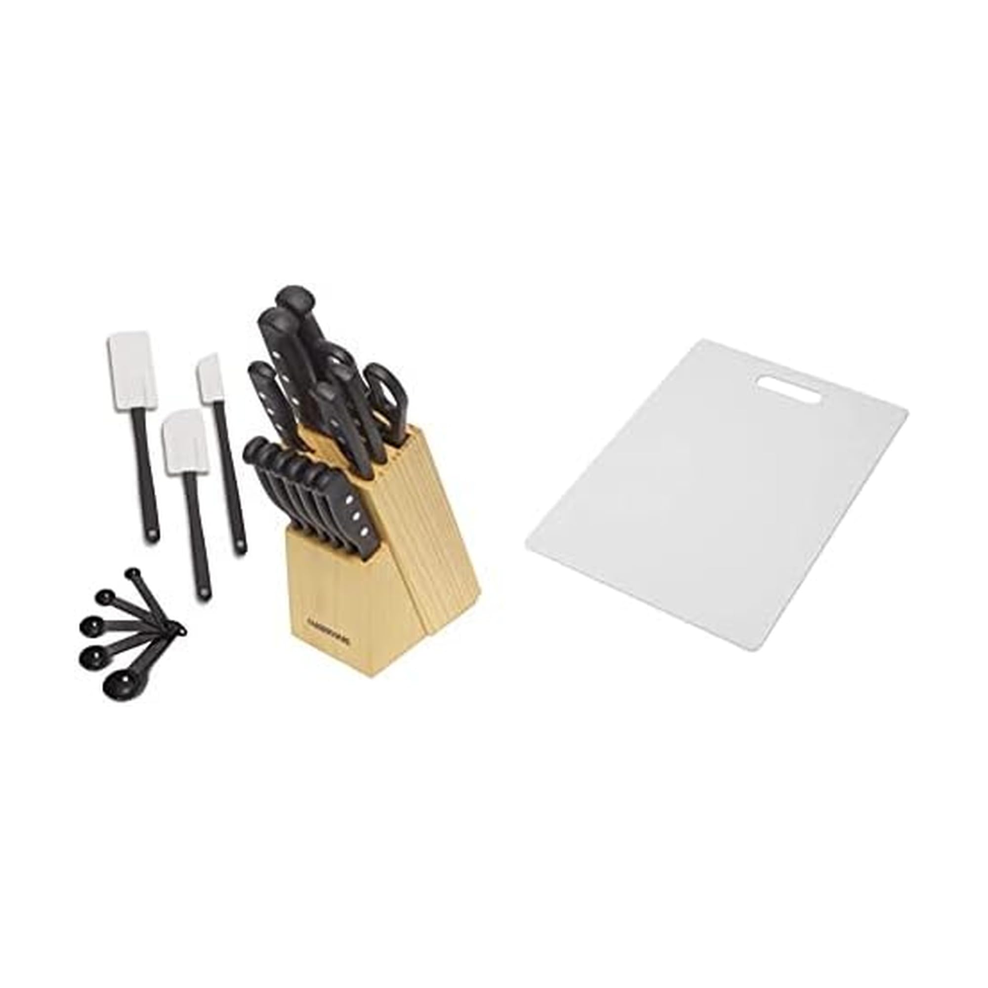 Farberware 22-Piece Never Needs Sharpening Triple Rivet High-Carbon Stainless Steel Knife Block and Kitchen Tool Set Black 78892-10