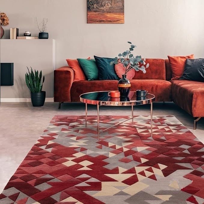 Handmade Wool Geometric Area Rug – Modern Hand-Tufted Carpet for Living Room & Bedroom Décor (6x9 Feet)